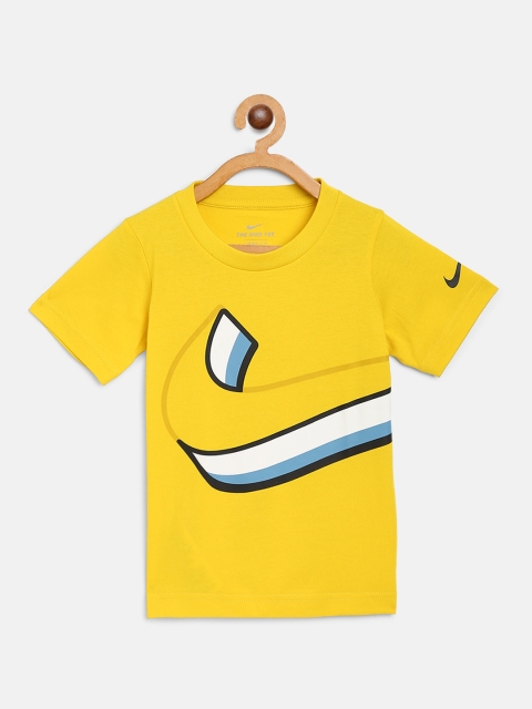 

Nike Boys Yellow & White Swoosh Knockout Print Round Neck T-shirt