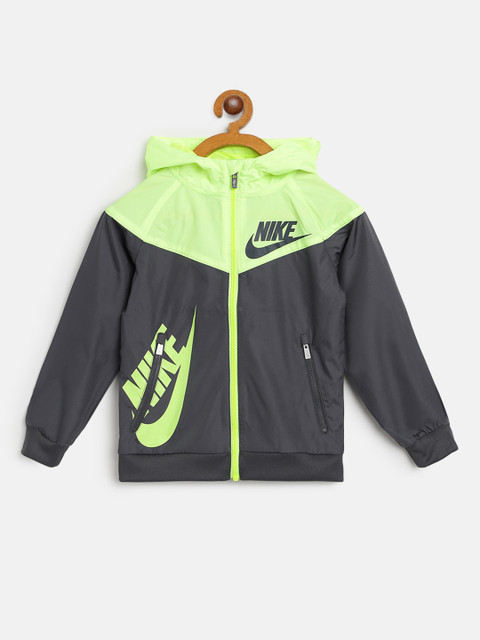 

Nike Boys Charcoal Grey Colourblocked Windrunner Water Resistant Hooded Sporty Jacket