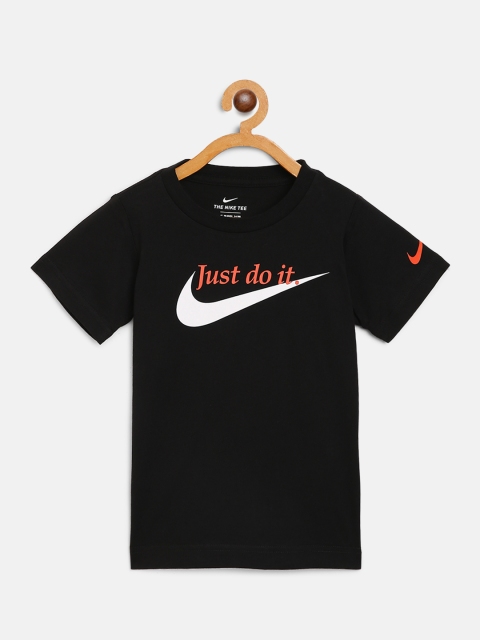 

Nike Boys Black Brand Logo Print Palatino Swoosh Round Neck T-shirt