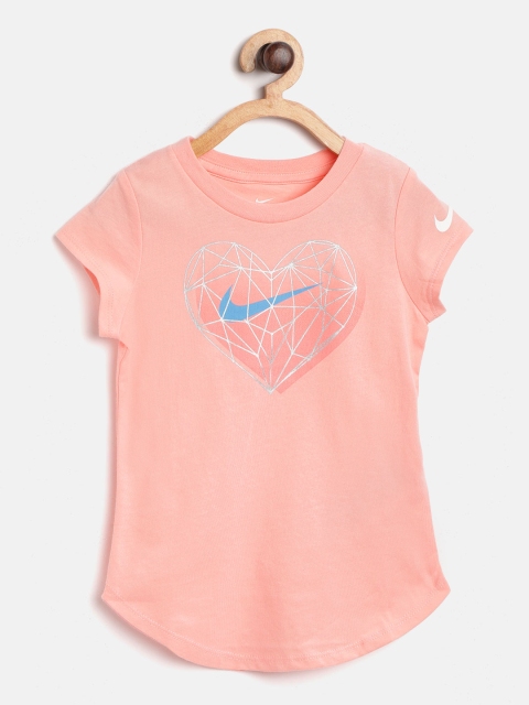 

Nike Girls Peach-Coloured Heart Print Geo Modern T-shirt