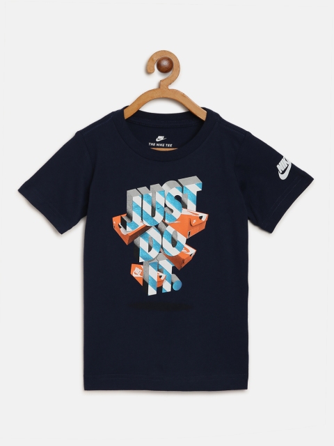 

Nike Boys Navy Blue Just Do It Print Shoebox Round Neck T-shirt