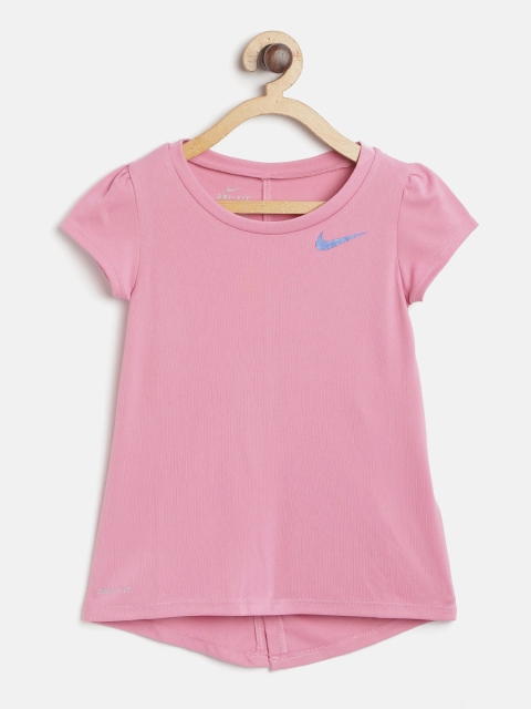 

Nike Girls Pink Solid Styled Back Top with Printed Detail