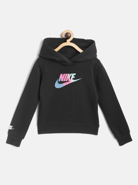

Nike Girls Black NSW Future Brand Logo Print Hooded Sweatshirt