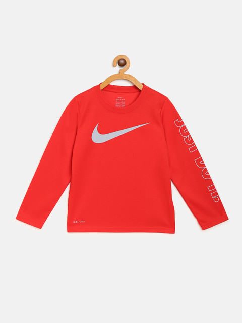 

Nike Boys Red Brand Logo Print SWSH Just Do It DF T-shirt