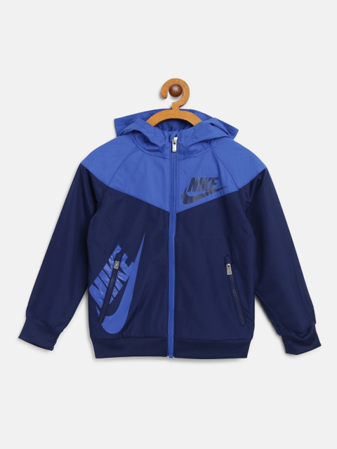 

Nike Boys Blue Colourblocked Windrunner Water Resistant Hooded Sporty Jacket