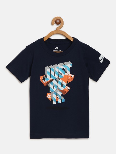 

Nike Boys Navy Blue Just Do It Shoebox Print Round Neck T-shirt