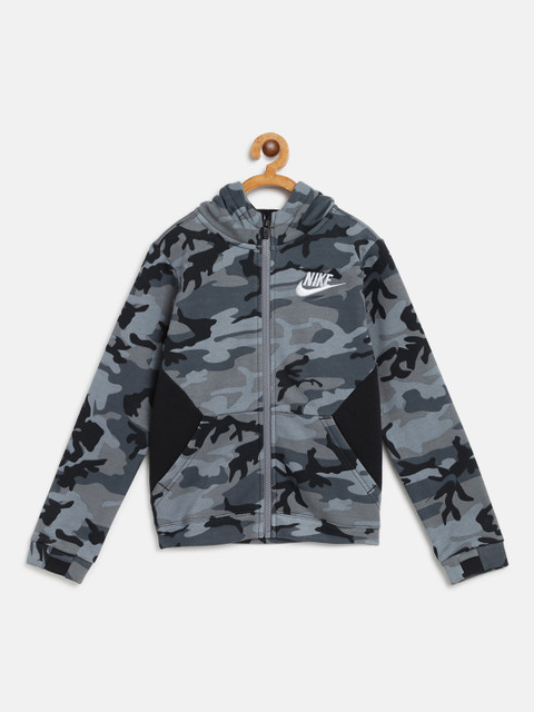 

Nike Boys Grey & Black Camouflage Print Hooded Sports Sweatshirt