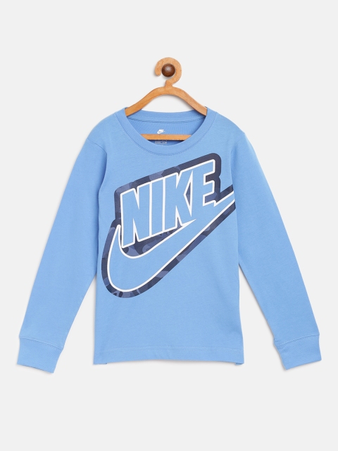 

Nike Boys Blue Brand Logo Print Fut Outline Camo T-shirt