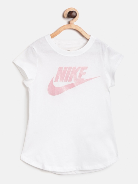 

Nike Girls White & pink Brand Logo Print Futura T-shirt