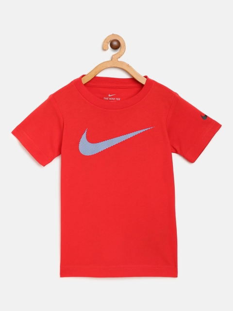 

Nike Boys Red Block Squares Brand Logo Print Round Neck T-shirt