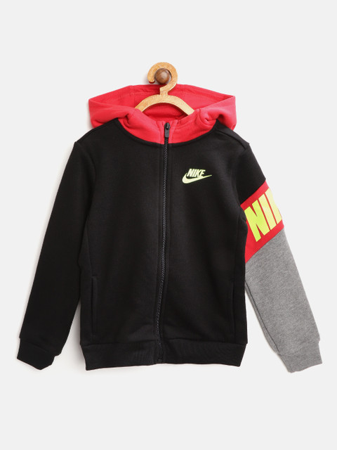 

Nike Boys Black & Grey Melange Core HBR FZ Colourblocked Hooded Sweatshirt