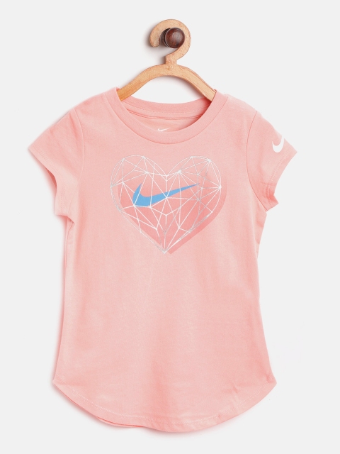 

Nike Girls Pink Geometric Heart Print Modern Round Neck T-shirt