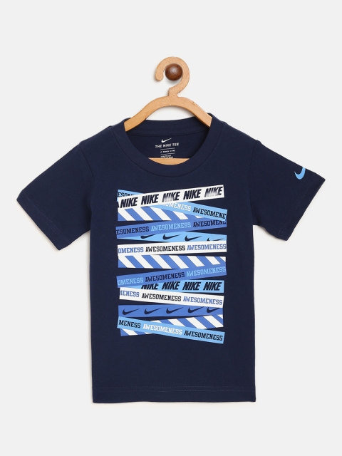 

Nike Boys Navy Blue Awesomeness Taping Print Round Neck T-shirt