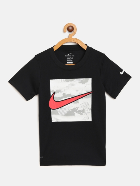 

Nike Boys Black High Rise Swoosh Box Print Round Neck T-shirt