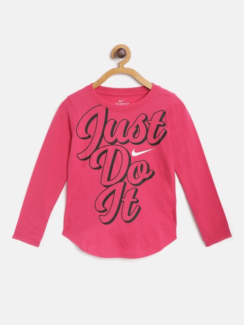 

Nike Girls Pink Just Do It Script Print Round Neck T-shirt