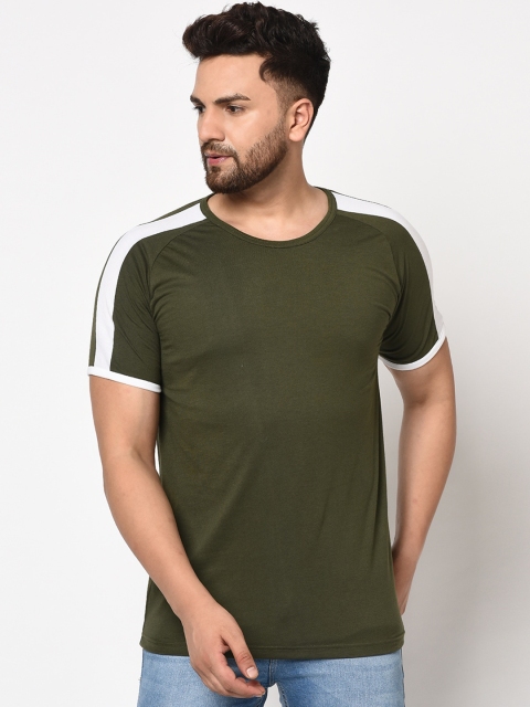 

Rigo Men Olive Green & White Solid Round Neck T-shirt