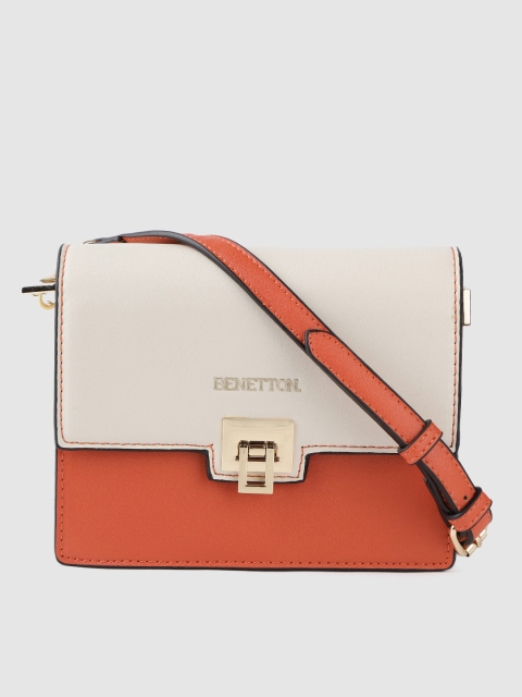 

United Colors of Benetton Off-White & Rust Orange Colourblocked Sling Bag