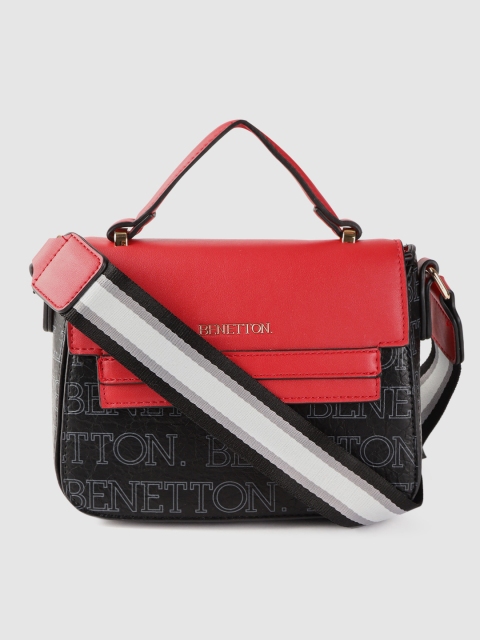 

United Colors of Benetton Red & Black Printed Satchel Bag