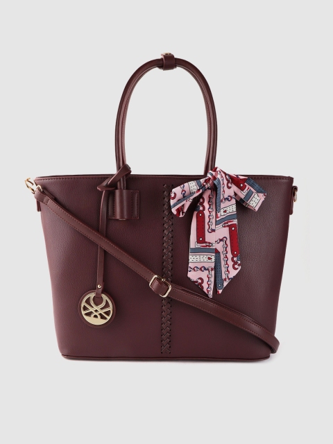 

United Colors of Benetton Burgundy Solid Handheld Bag with Braided Detail