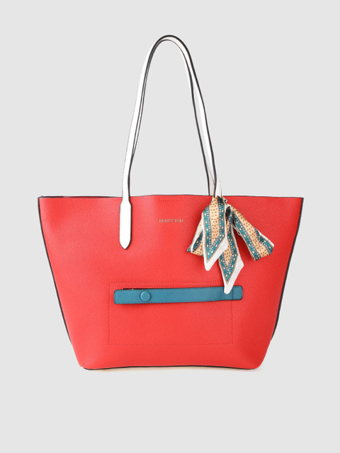 

United Colors of Benetton Red Solid Shoulder Bag with Printed Scarf