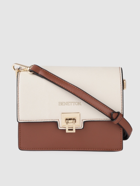

United Colors of Benetton Brown & White Colourblocked Sling Bag