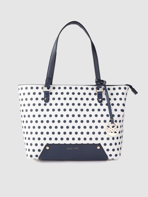 

United Colors of Benetton White & Navy Blue Polka Dot Printed Shoulder Bag