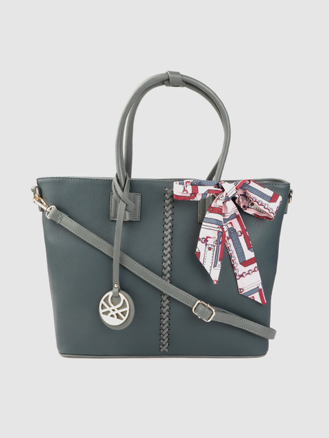 

United Colors of Benetton Green Solid Shoulder Bag With Printed Scarf