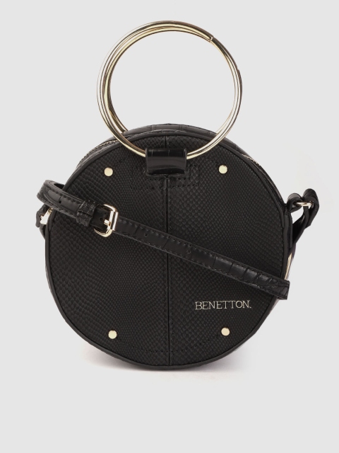 

United Colors of Benetton Black Croc-Textured Sling Bag