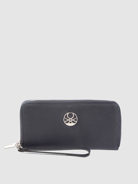 

United Colors of Benetton Women Navy Blue Solid Zip Around Wallet with Wrist Loop
