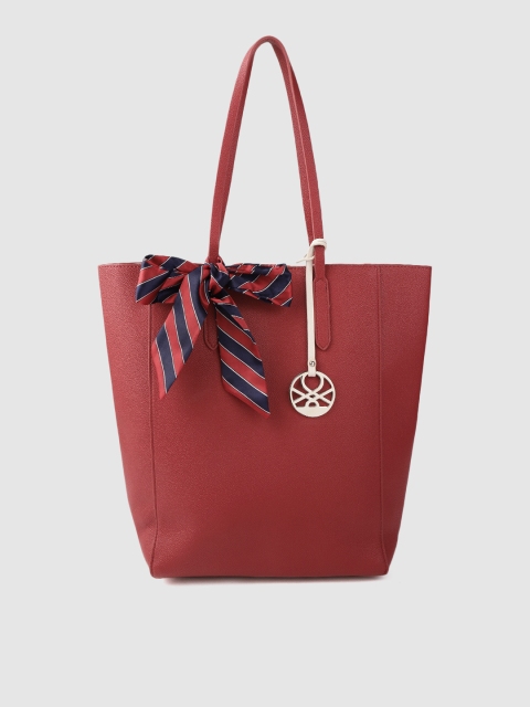

United Colors of Benetton Maroon Solid Tote Bag with Striped Scarf
