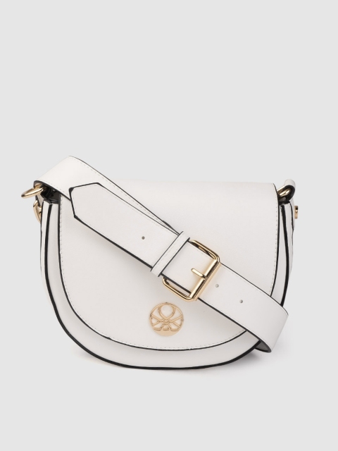 

United Colors of Benetton Off-White Solid Half Moon Sling Bag