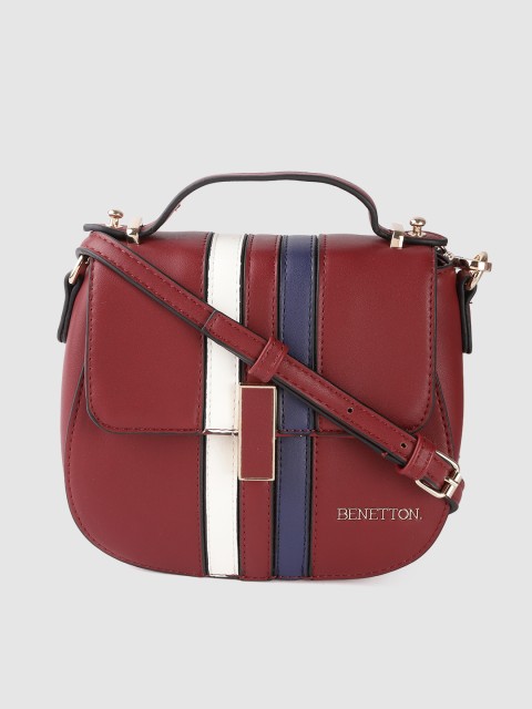 

United Colors of Benetton Maroon Striped Structured Satchel