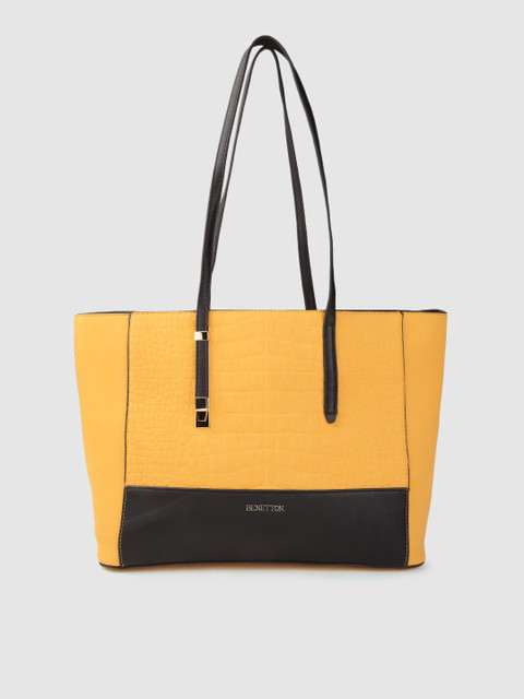

United Colors of Benetton Mustard & Black Croc Skin Textured Shoulder Bag