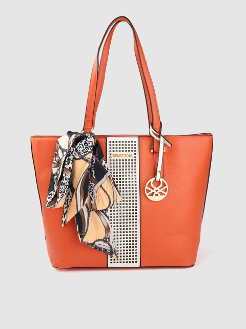 

United Colors of Benetton Orange & Off-White Colourblocked Shoulder Bag with Scarf