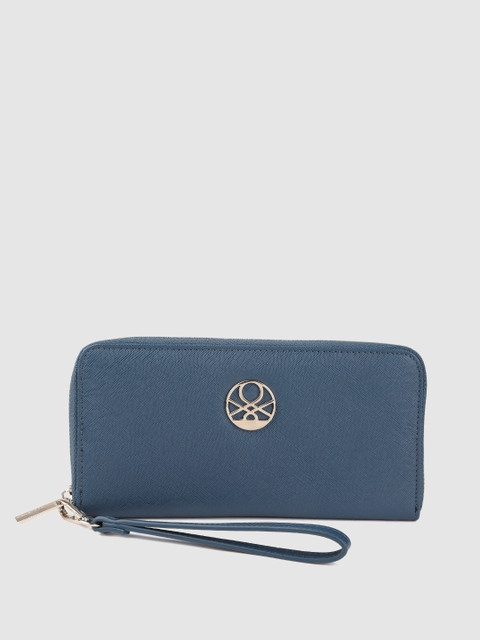 

United Colors of Benetton Women Teal Blue Solid Zip Around Wallet