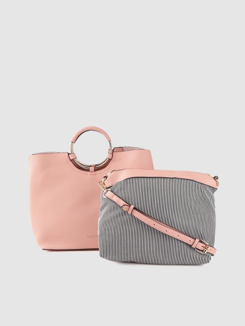 

United Colors of Benetton Peach-Coloured Solid Handheld Bag with Pouch & Scarf