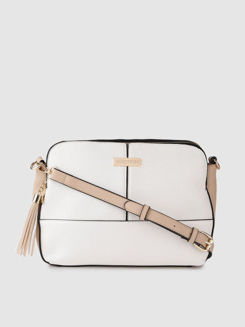 

United Colors of Benetton White Solid Sling Bag with Tassel Detail