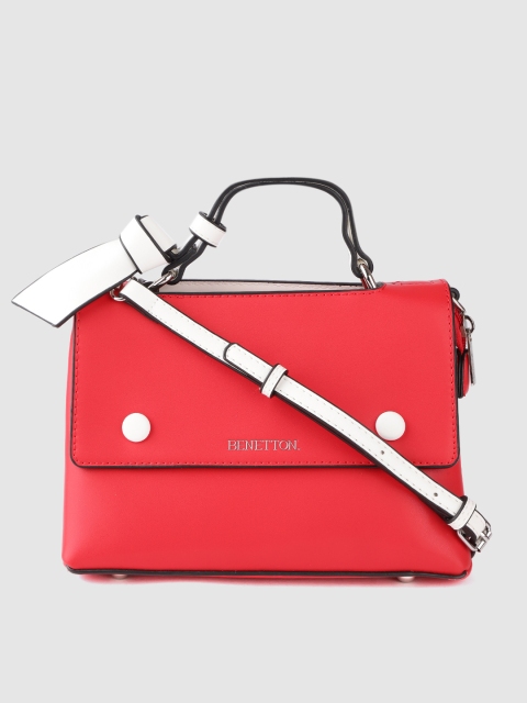 

United Colors of Benetton Red & White Solid Satchel Bag