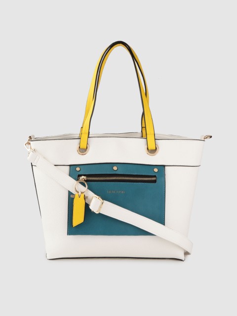 

United Colors of Benetton White & Teal Blue Colourblocked Shoulder Bag
