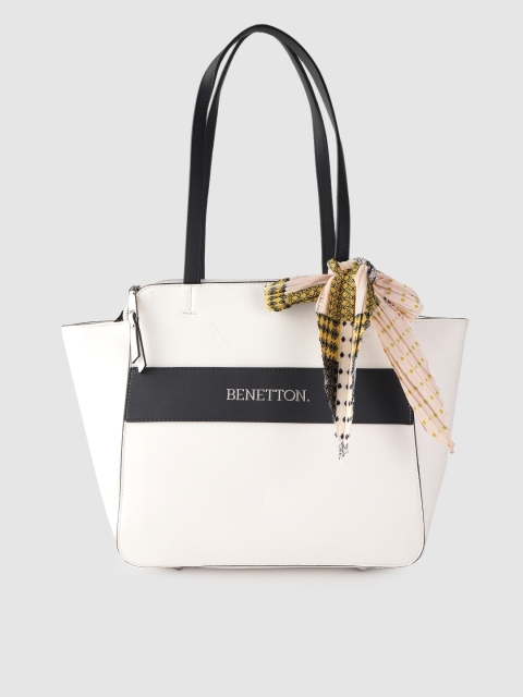 

United Colors of Benetton White & Navy Blue Colourblocked Shoulder Bag with Scarf