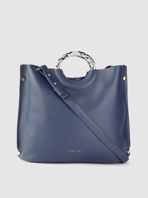 

United Colors of Benetton Navy Blue Solid Handheld Bag with Sling Strap