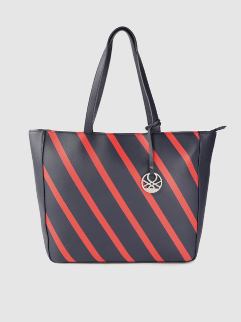 

United Colors of Benetton Navy Blue & Red Striped Tote Bag