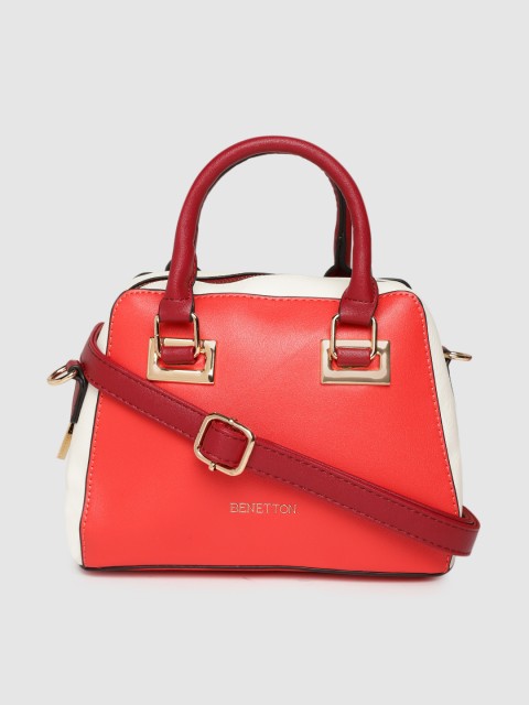 

United Colors of Benetton Red & White Colourblocked Handheld Bag with Sling Strap