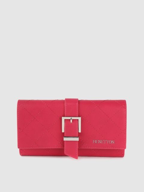 

United Colors of Benetton Women Pink Thread-Work Two Fold Wallet with Buckle Detail