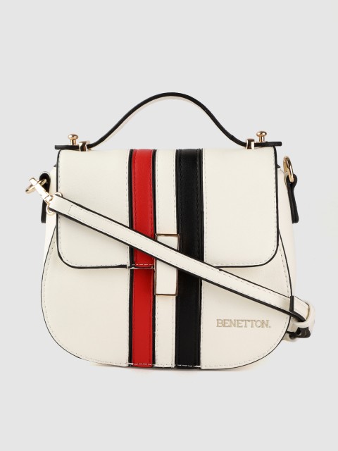 

United Colors of Benetton Off-White & Red Striped Satchel Bag with Detachable Sling Strap