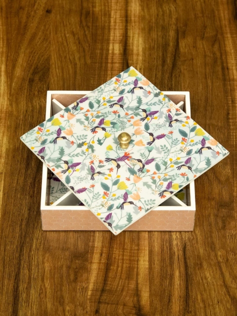 

Tistabene White & Purple Printed Handcrafted Flutter Designer Multi-Utility Box
