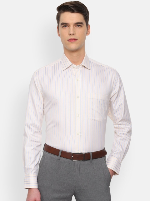 

Luxure by Louis Philippe Men Beige & Blue Regular Fit Striped Formal Shirt
