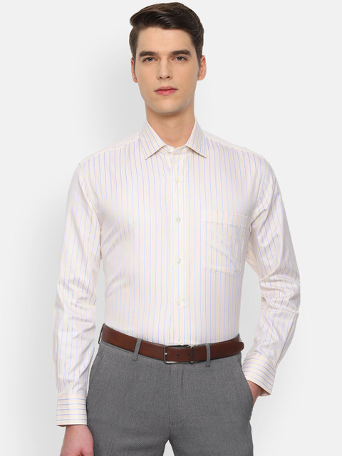 

Luxure by Louis Philippe Men Beige Regular Fit Striped Formal Shirt