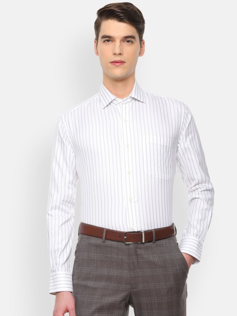 

Luxure by Louis Philippe Men White & Grey Regular Fit Striped Formal Shirt