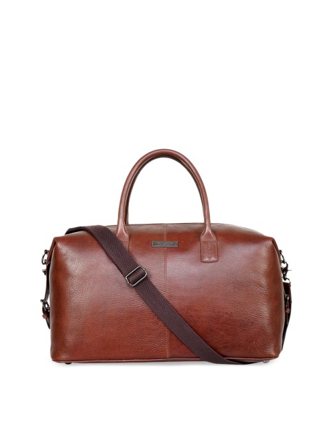 

Justanned Unisex Brown Solid Designer Grained Leather Holdall Duffel Bag